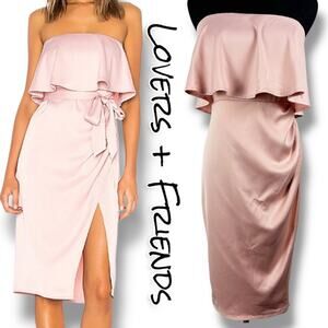 Lovers + Friends Violet Midi Dress Light Pink Satin Strapless Party Womens Sz XS